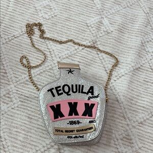 Silver and Pink Tequila Bottle Crossbody Bag